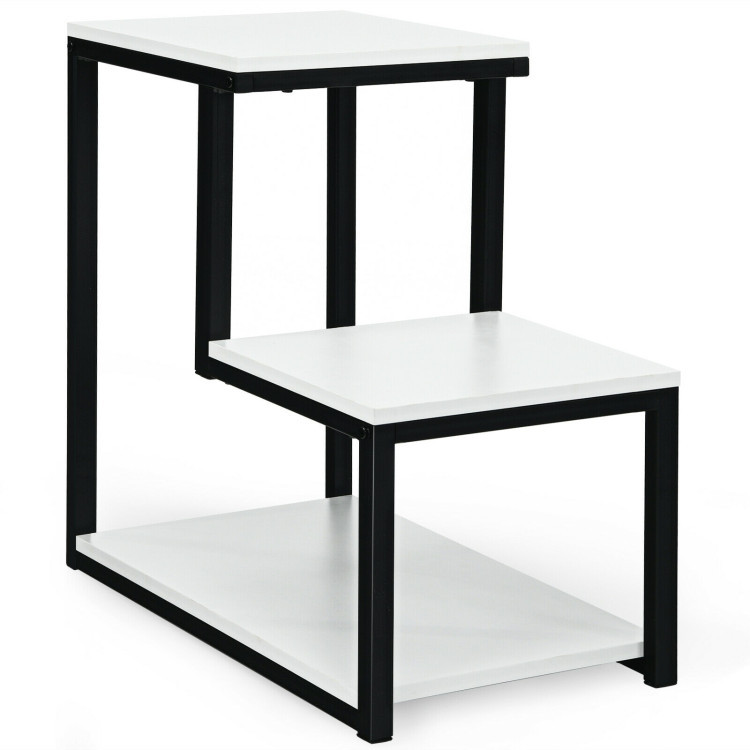 3-Tier Ladder-Shaped Chair Side Table with Storage Shelf-WhiteCostway Gallery View 1 of 11